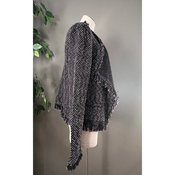 White House Black Market Black Knit Tweed Raw Hem Open Jacket Size Medium - Picture 7 of 10